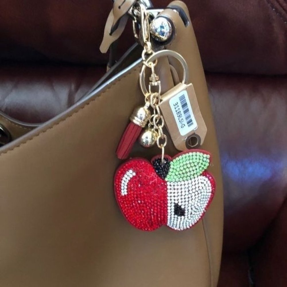 Puffed Rhinestone Apple‎ Keychain Purse Charm